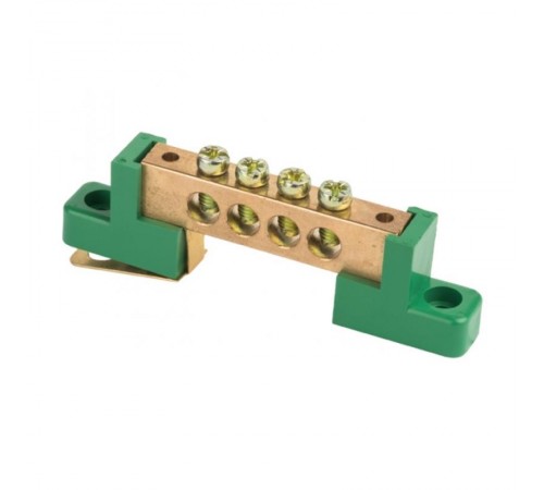 Шина "0" PE 8x12мм 4 отверстия латунь с контактной пластиной 2 зелёных угловых изолятора EKF PROximasn0-125-04-2-peEKF