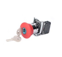 Кнопка аварийного останова SB4 в сборе 22мм 40мм ключ металл 1НЗ  SB4BS142  SE