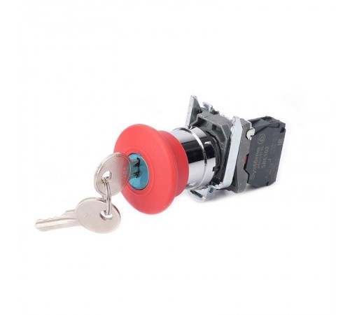 Кнопка аварийного останова SB4 в сборе 22мм 40мм ключ металл 1НЗ  SB4BS142  SE