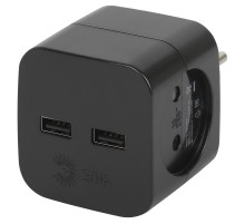 Разветвитель электрический ЭРА SP-2-USB-B на 2 розетки + 2xUSB 2400mA, без заземл 10А (черный)   Б0049535  ЭРА