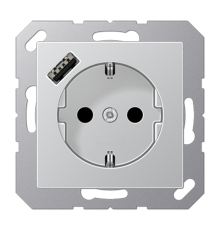 Розетка SCHUKO® с USB-зарядным устройством, тип А; термопласт; алюминий  A1520-18AAL  Jung