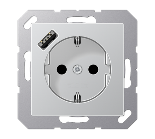 Розетка SCHUKO® с USB-зарядным устройством, тип А; термопласт; алюминий  A1520-18AAL  Jung