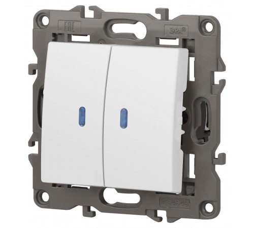 14-1105-01 Выключатель 2-клавишный с подсветкой, 10АХ-250В, IP20, Эра Elegance, белый  Б0034237  ЭРА