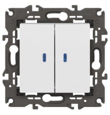 14-1105-01 Выключатель 2-клавишный с подсветкой, 10АХ-250В, IP20, Эра Elegance, белый  Б0034237  ЭРА