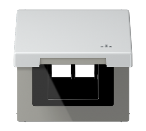 Накладка и крышка для двойных UAE розеток с символом "сеть"; металл; алюминий  AL2990KLLAN  Jung