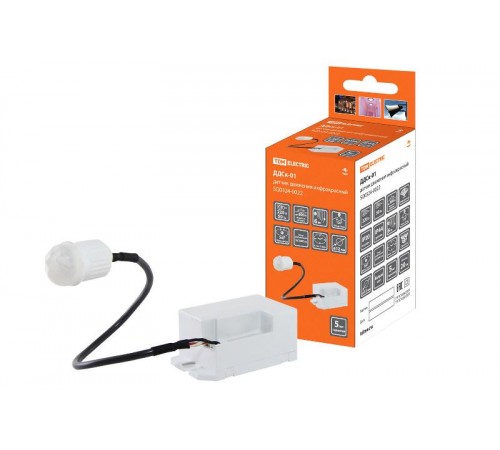 Датчик движения ДДСк-01 800Вт, 5сек/8мин, 6м, 10/2000лк, 120(сбоку)+360(сверху)гр, IP20/IP44  SQ0324-0022  TDM