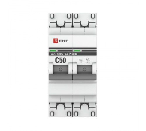 Выключатель автоматический двухполюсный 2P 50А (C) 6кА ВА 47-63 DC EKF PROxima  mcb4763-DC-2-50C-pro  EKF (замена - M63DC6250C)