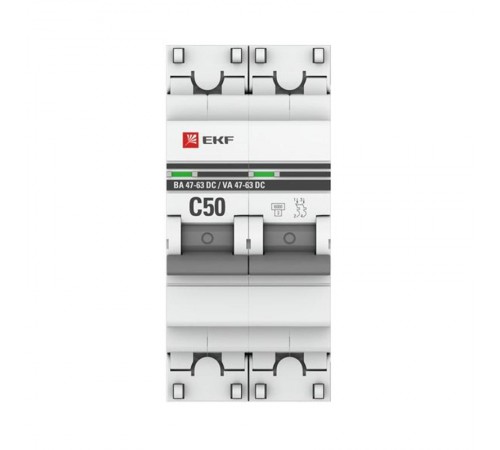 Выключатель автоматический двухполюсный 2P 50А (C) 6кА ВА 47-63 DC EKF PROxima  mcb4763-DC-2-50C-pro  EKF (замена - M63DC6250C)