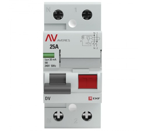 Выключатель дифференциальный (УЗО) DV 2п 25А 30мА тип A AVERES  rccb-2-25-30-a-av  EKF