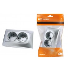 Розетка двойная 2П+З 16А 250В с защ. шт. серебр. металлик "Лама"   SQ1815-0213  TDM