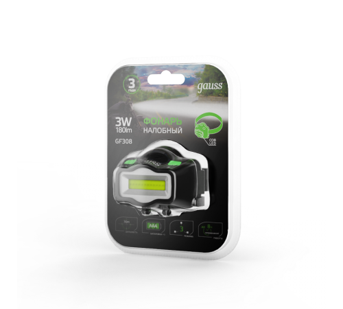 Фонарь налобный GFL308 3W 180lm 3xААА LED 1/12/72  GF308  Gauss
