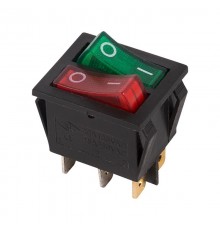 Выключатель клавишный 250V 15А (6с) ON-OFF красный/зеленый с подсветкой ДВОЙНОЙ  36-2450  REXANT