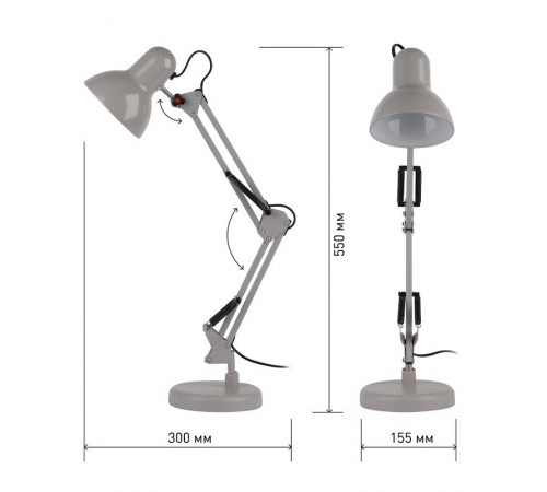 Светильник настольный N-214-E27-40W-GY Е27 с основанием серый  Б0052762  ЭРА