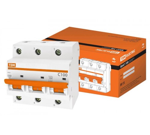 Выключатель автоматический трехполюсный ВА47-100 100А C 10кА  SQ0207-0077  TDM