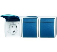 Розетка SCHUKO 16А 250В IP44, тройная, для открытого монтажа, серия ocean, цвет серый/сине-зелёный  2084-0-0725   2CKA002084A0725  ABB