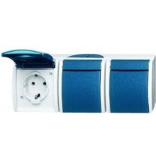 Розетка SCHUKO 16А 250В IP44, тройная, для открытого монтажа, серия ocean, цвет серый/сине-зелёный  2084-0-0725   2CKA002084A0725  ABB