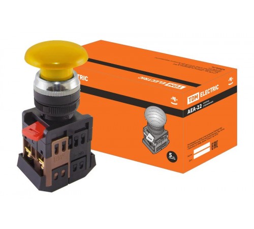 Кнопка AEА-22 "Грибок" желтый d22мм 1з+1р   SQ0704-0036  TDM