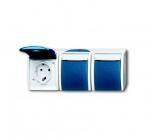 Розетка 16А 250В IP44, тройная, для открытого монт., с полем для надписи, серия ocean, цвет серый/сине-зелёный  2084-0-0704   2CKA002084A0704  ABB