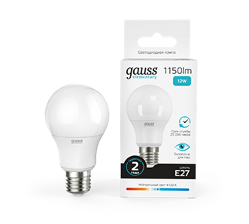 Лампа светодиодная LED 12Вт E27 220В 4100К Elementary A60  23222  Gauss
