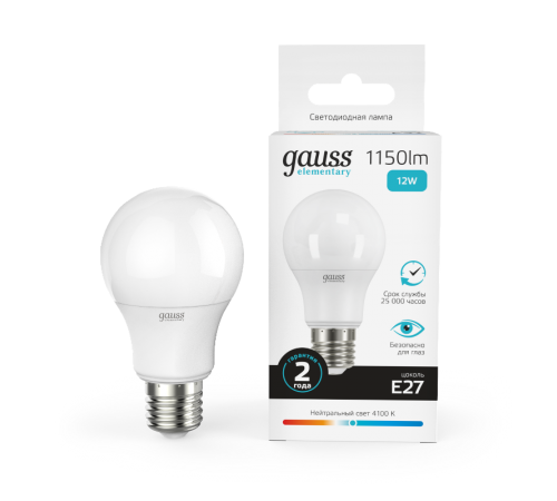 Лампа светодиодная LED 12Вт E27 220В 4100К Elementary A60  23222  Gauss