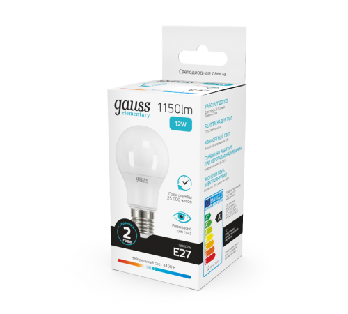 Лампа светодиодная LED 12Вт E27 220В 4100К Elementary A60  23222  Gauss