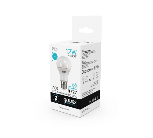 Лампа светодиодная LED 12Вт E27 220В 4100К Elementary A60  23222  Gauss
