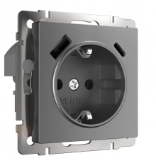 W1171764/ Электроустановочные изделия -Розетка с заземлением, шторками и USB тип A+C (графит матовый) a063106 Werkel