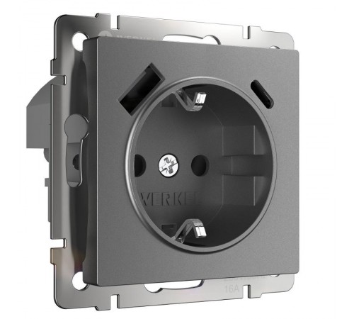 W1171764/ Электроустановочные изделия -Розетка с заземлением, шторками и USB тип A+C (графит матовый) a063106 Werkel