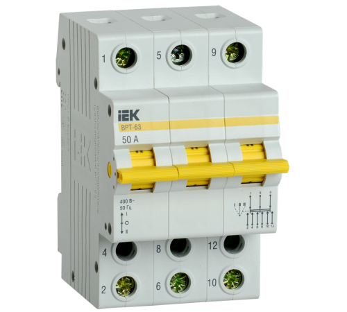 Выключатель-разъединитель (рубильник) трехпозиционный ВРТ-63 3п 50А  MPR10-3-050  IEK