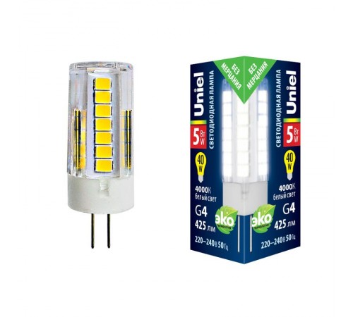 Лампа светодиодная LED-JC-220/5W/4000K/G4/CL GLZ09TR LED, прозр 4000К  UL-00006745  Uniel