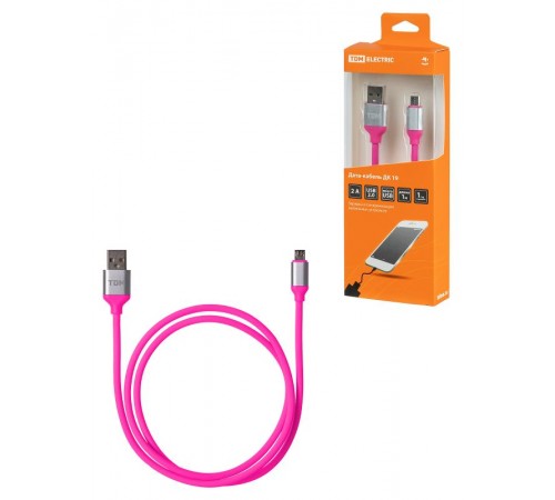 Дата-кабель, ДК 19, USB - micro USB, 1 м, силиконовая оплетка, розовый,  SQ1810-0319  TDM