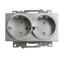 Розетка 2-местная с защитной шторкой с/з, 250В, 16А, серия Катрин, GLS16-7114-03, серебро  39584  STEKKER
