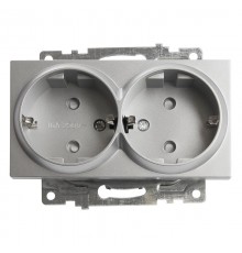 Розетка 2-местная с защитной шторкой с/з, 250В, 16А, серия Катрин, GLS16-7114-03, серебро  39584  STEKKER