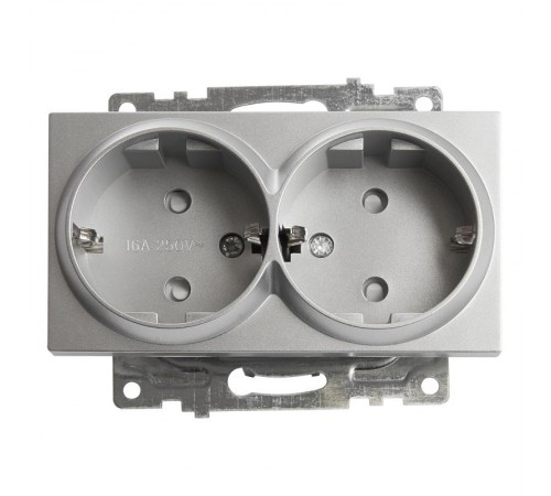 Розетка 2-местная с защитной шторкой с/з, 250В, 16А, серия Катрин, GLS16-7114-03, серебро  39584  STEKKER