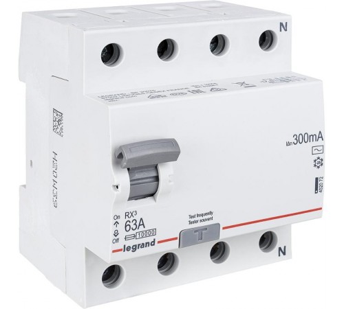 Выключатель дифференциальный (УЗО) RX3 4п 63А 300мА тип AC  402072  Legrand