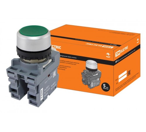 Кнопка с фиксацией MP2-20G в сборе d22мм 1з+1р зеленая  SQ0747-0008  TDM