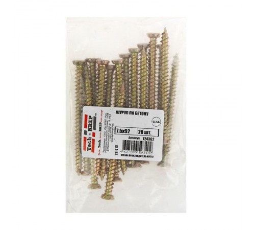 Шуруп по бетону 7,5x92 (20 шт) - пакет ( 0,332 кг)  124362  Tech-KREP