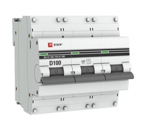 Выключатель автоматический трехполюсный ВА 47-100 100А D 10кА PROxima  mcb47100-3-100D-pro  EKF