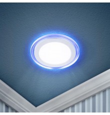 Светильник точечный встраиваемый светодиодный LED 3 6Вт 4000К белый круг с синей подсветкой Б0017492  ЭРА