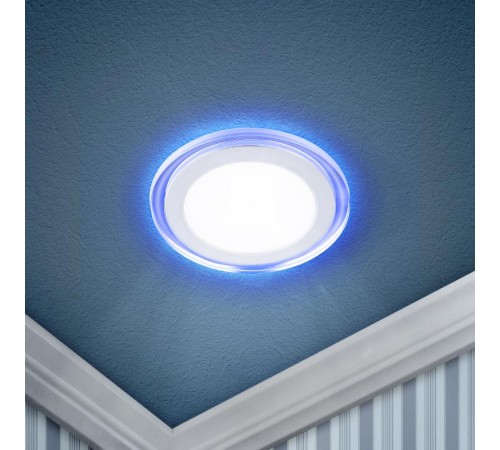 Светильник точечный встраиваемый светодиодный LED 3 6Вт 4000К белый круг с синей подсветкой Б0017492  ЭРА