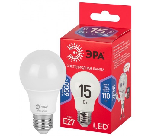 Лампа светодиодная ЭКО LED A60-15W-865-E27 R (диод, груша, 15Вт, хол, E27)  Б0046357  ЭРА