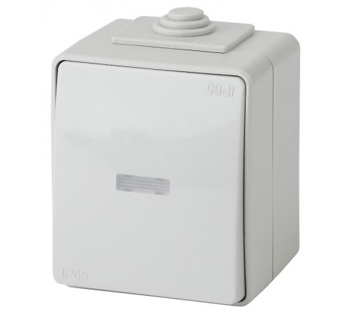 Выключатель с подсветкой IP65, 10АХ-250В, 11-1602-03, ОУ, Эра Эксперт, Серый  Б0035974  ЭРА