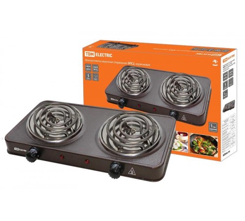 Электроплитка двухконф. ЭПС2 230 В, 2х1 кВт, спираль, коричневая,  SQ2504-0015  TDM