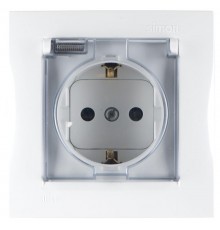 Simon 15 Белый Розетка с/з Schuko со шторками, с крышкой, IP44, 16А 250В, винт. зажим  1590450-030  Simon