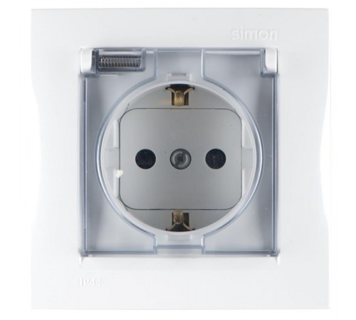Simon 15 Белый Розетка с/з Schuko со шторками, с крышкой, IP44, 16А 250В, винт. зажим  1590450-030  Simon
