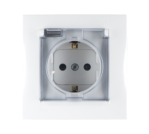 Simon 15 Белый Розетка с/з Schuko со шторками, с крышкой, IP44, 16А 250В, винт. зажим  1590450-030  Simon