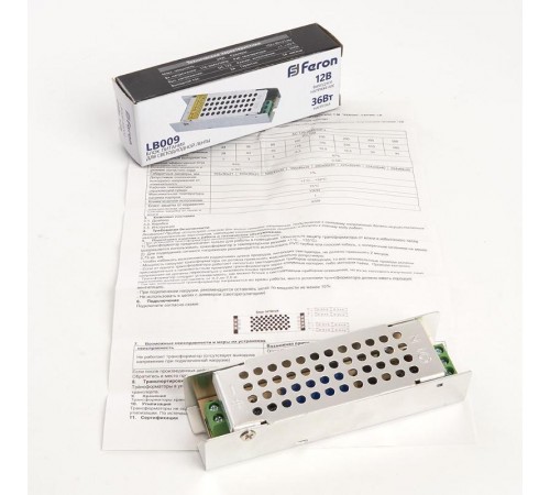 Трансформатор электронный для светодиодной ленты 36W 12V (драйвер), LB009  48007  FERON