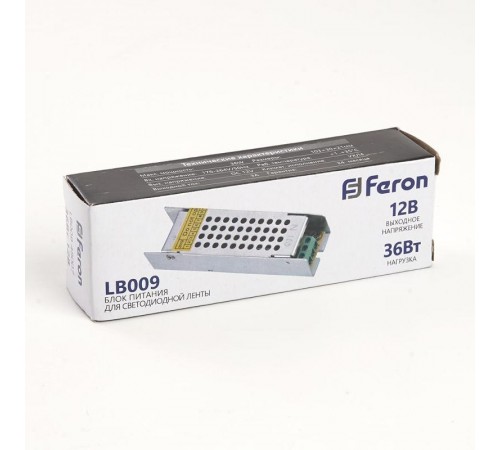 Трансформатор электронный для светодиодной ленты 36W 12V (драйвер), LB009  48007  FERON