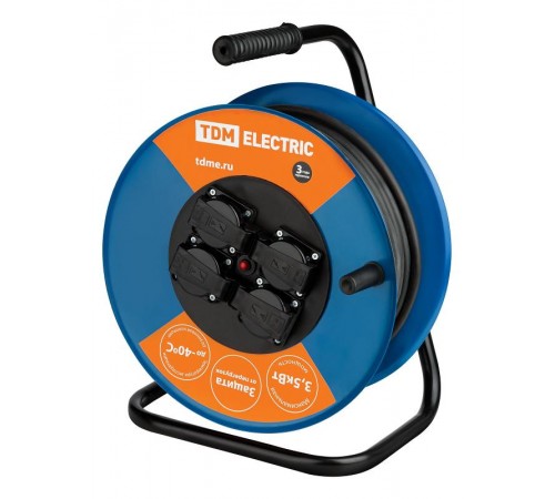 Удлинитель силовой УХз16-004 TDM (метал. катушка, А3, 4 места IP44/30м КГ 3х2,5)  SQ1301-0170  TDM