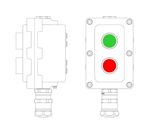 Взрывонепроницаемый пост управления из алюминия LCSD-02-B-MC-P1G(11)x1-P1R(11)x1-PCMB-KAEPM3MHK-26  LCSD21000076  DKC
